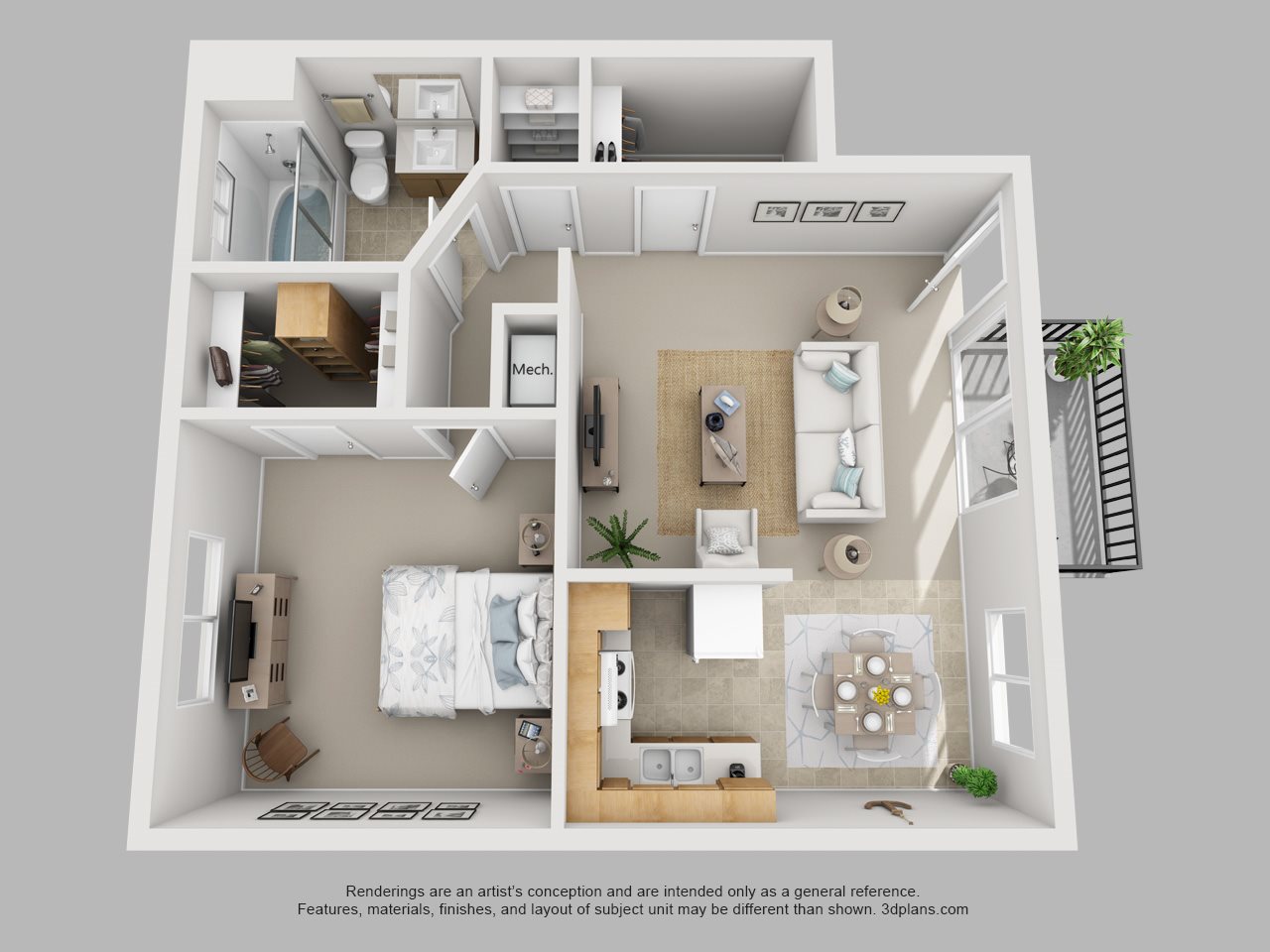 1 bed, 1 bath Floor Plan 1
